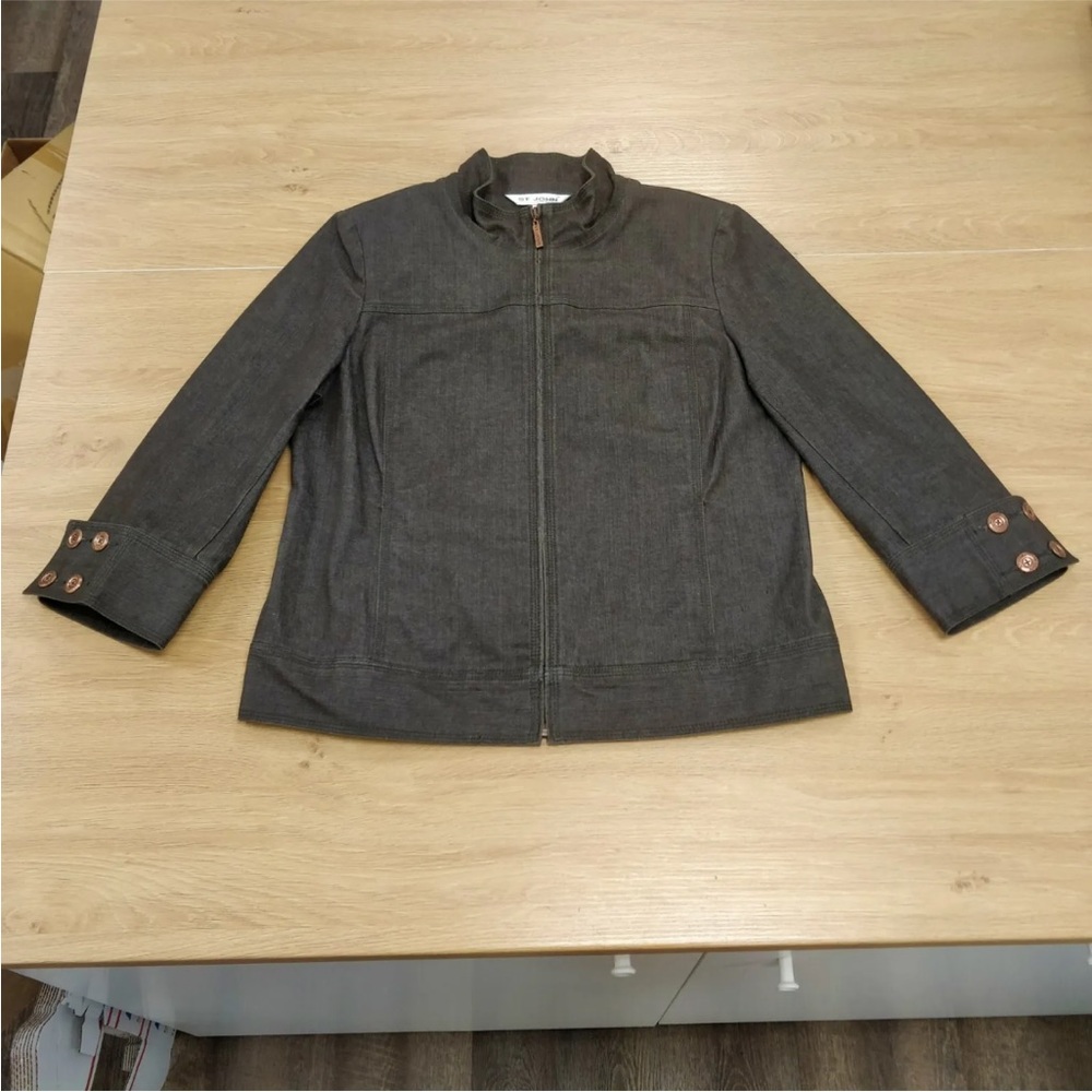 St John Denim Brown Jean Jacket Stand Up Collar NEW